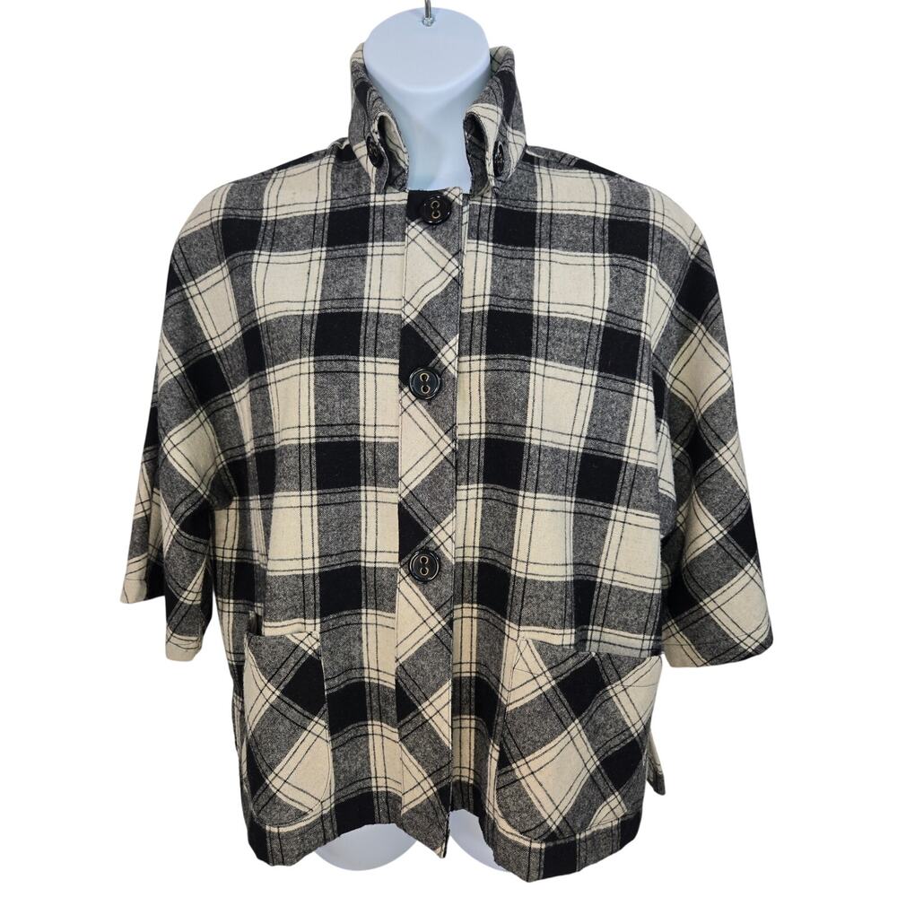 Coldwater Creek Women’s Wool Blend Buffalo Plaid Jacket Black/Cream Pockets S